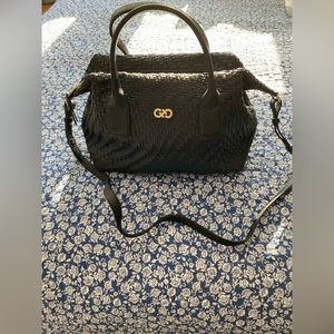 Cole Haan black leather woven handbag